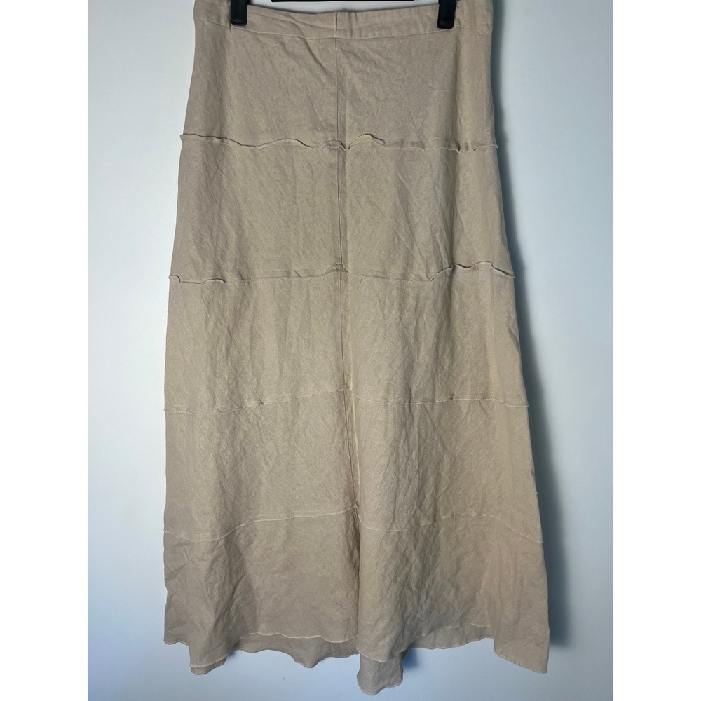 Dressbarn Maxi Skirt 8 Beige Linen Tiered Boho Coastal Earthy‎ Crunchy Gypsy Y2K